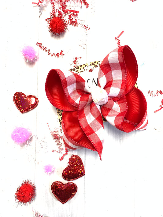 Valentines Day Fun Bow ~ Red & White Plaid  Hairbow by iBOWZ