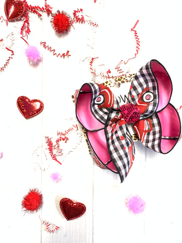 Valentines Day Fun Bow ~ Vintage Red Truck & Black & White Plaid  Hairbow by iBOWZ