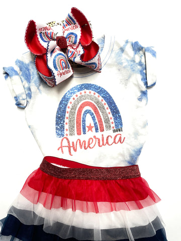 America RWB Holidays  ~ July 4th & Labor Day ~ Bleached Tee Combo w/Matching America hairbow by iBOWZ ~ Limited Time Only