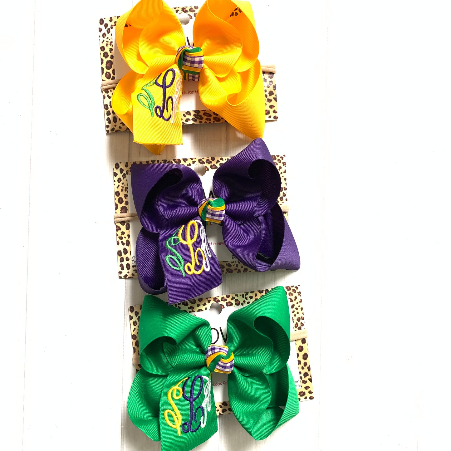 Monogram  Mardi Gras Fun bows ~ Choose your bow color ~ Triple Initial Monograms by iBOWZ