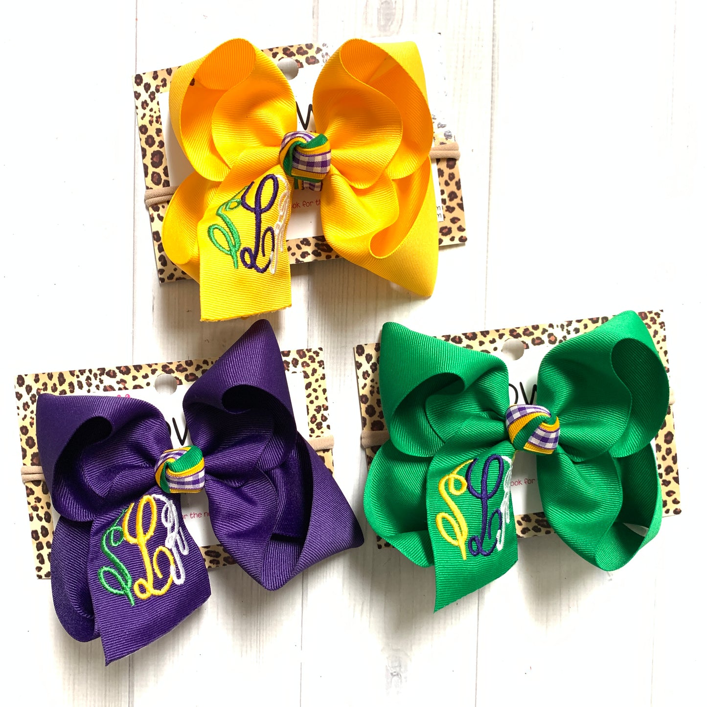 Monogram  Mardi Gras Fun bows ~ Choose your bow color ~ Triple Initial Monograms by iBOWZ