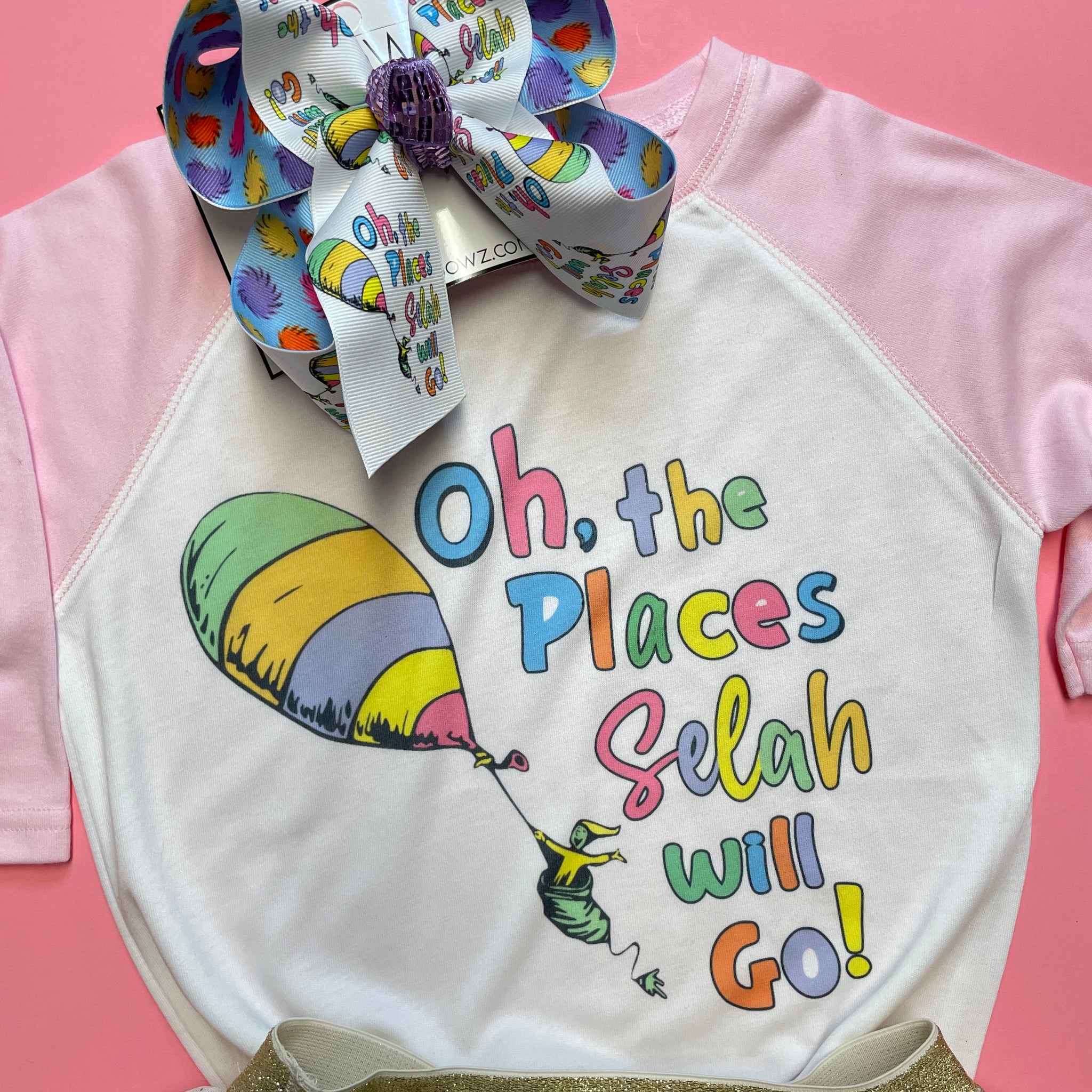 Oh the Places you will Go Personalized Name Tee Shirt + Matching bow  Dr. Seuss ~ Perfect for National READ Day ~ Dr. Seuss Birthday is March 1st ~ Exclusive iBOWZ design