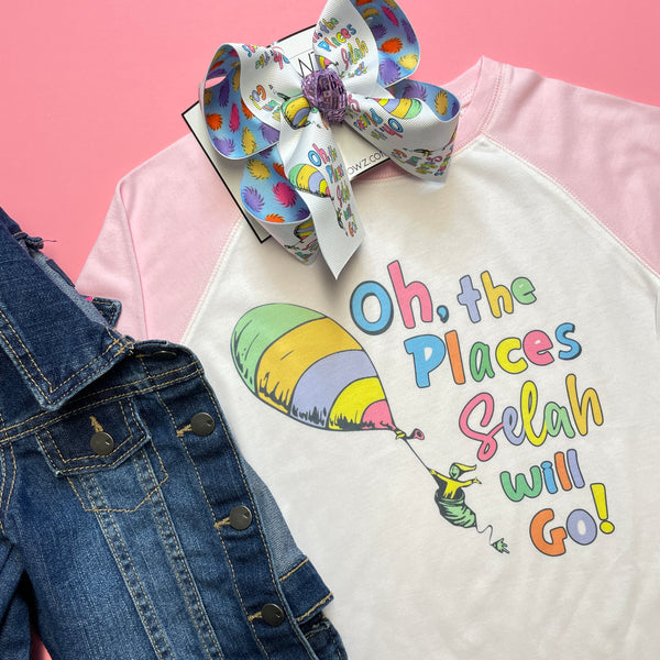 Oh the Places you will Go Personalized Name Tee Shirt + Matching bow  Dr. Seuss ~ Perfect for National READ Day ~ Dr. Seuss Birthday is March 2nd  ~ Exclusive iBOWZ design