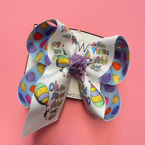 {BOW ONLY} Oh the Places Selah (your Childs name )will go! ~ Dr. Seuss  Personalized  Name Bow ~ Perfect for Dr. Seuss Bday March 1st aka National Read Week~ Exclusive iBOWZ design~