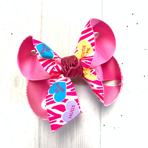 Valentines Day Fun Printed bows ~ Hairbows by iBOWZ- Limited Time- Pink Conversation hearts