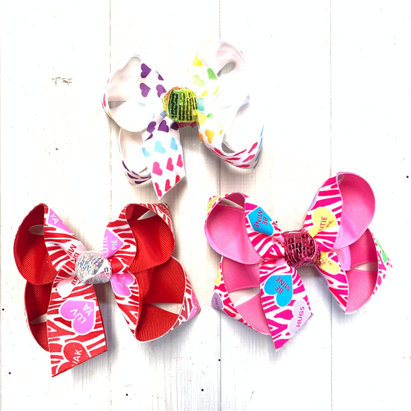 Valentines Day Fun Printed bows ~ Hairbows by iBOWZ- Limited Time- Red Conversation hearts