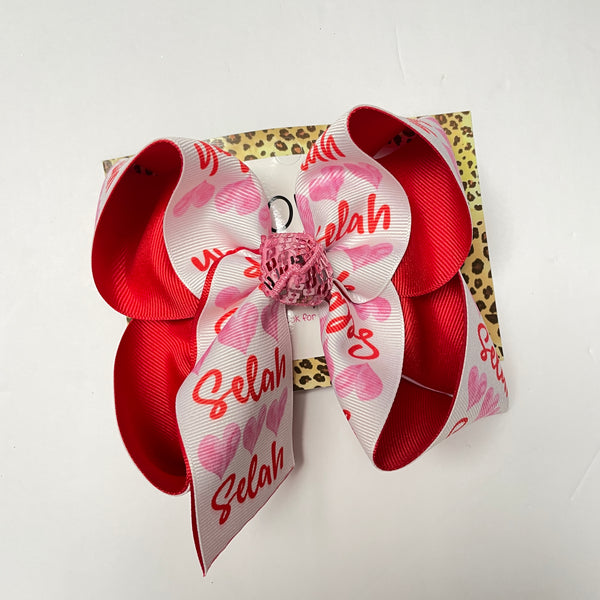 Valentines day Heart  + Personalized Name Bow~ Bow Only ~  Perfect for Valentines Day ~iBOWZ
