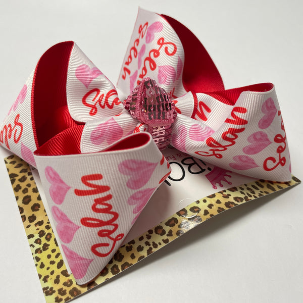 Valentines Day Personalized + Heart Fun Ruffle Tee Shirt + Matching bow ~  Exclusive iBOWZ design