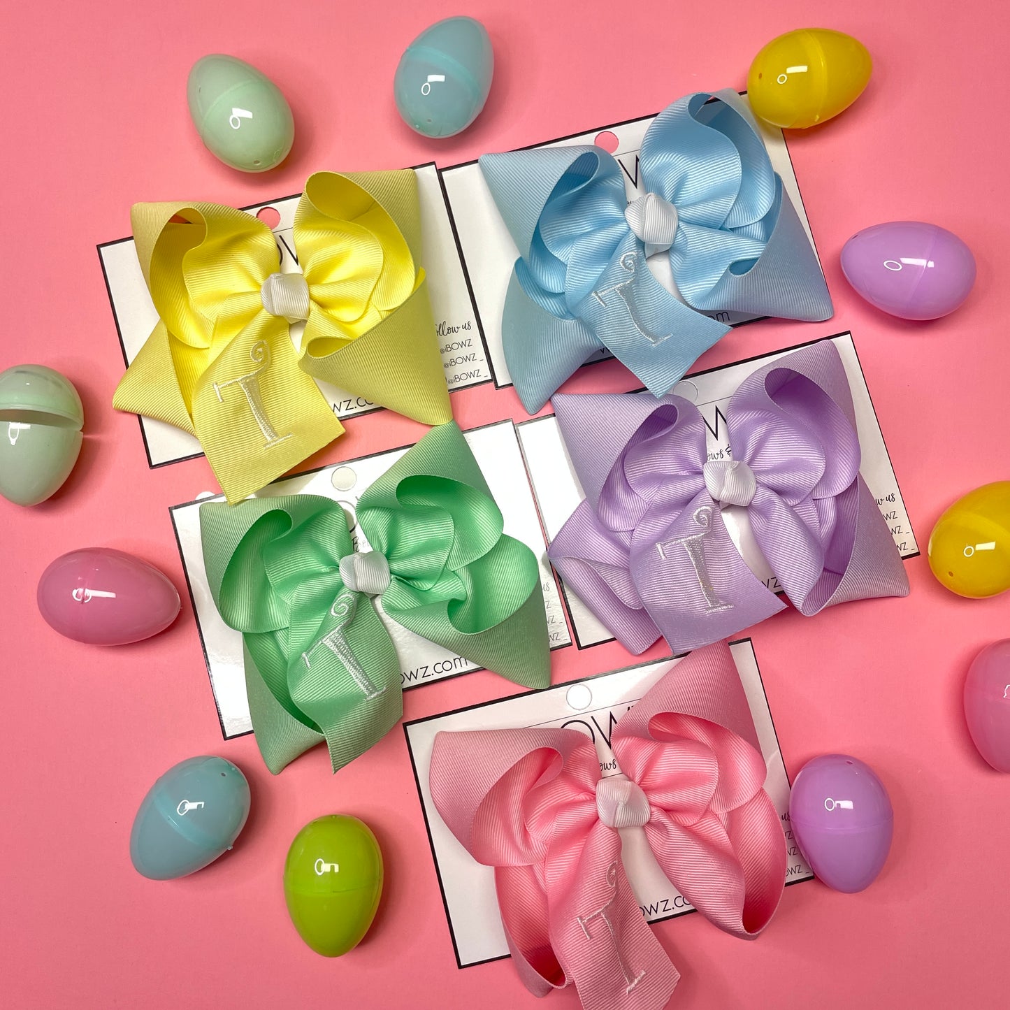 IBOWZ Spring Monogram Initial Hair bow BUNDLE  ~ Pastel Solid grosgrain hair bows~ Ribbon bows Perfect for Everyday