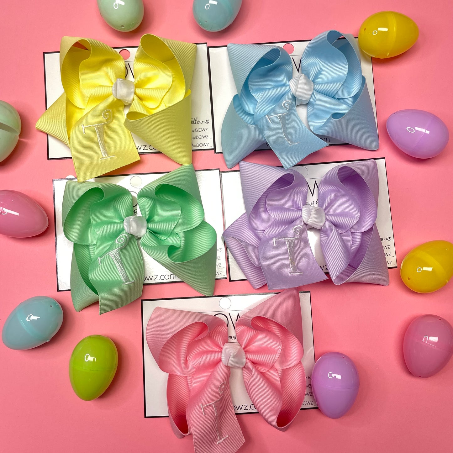 IBOWZ Spring Monogram Initial Hair bow BUNDLE  ~ Pastel Solid grosgrain hair bows~ Ribbon bows Perfect for Everyday