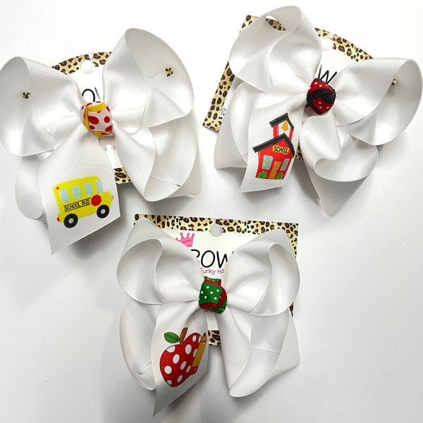 School Fun hairbow ~ Apple , Bus or School House Design ~ One of a Kind Fun iBOWZ ~  Limited Time Only