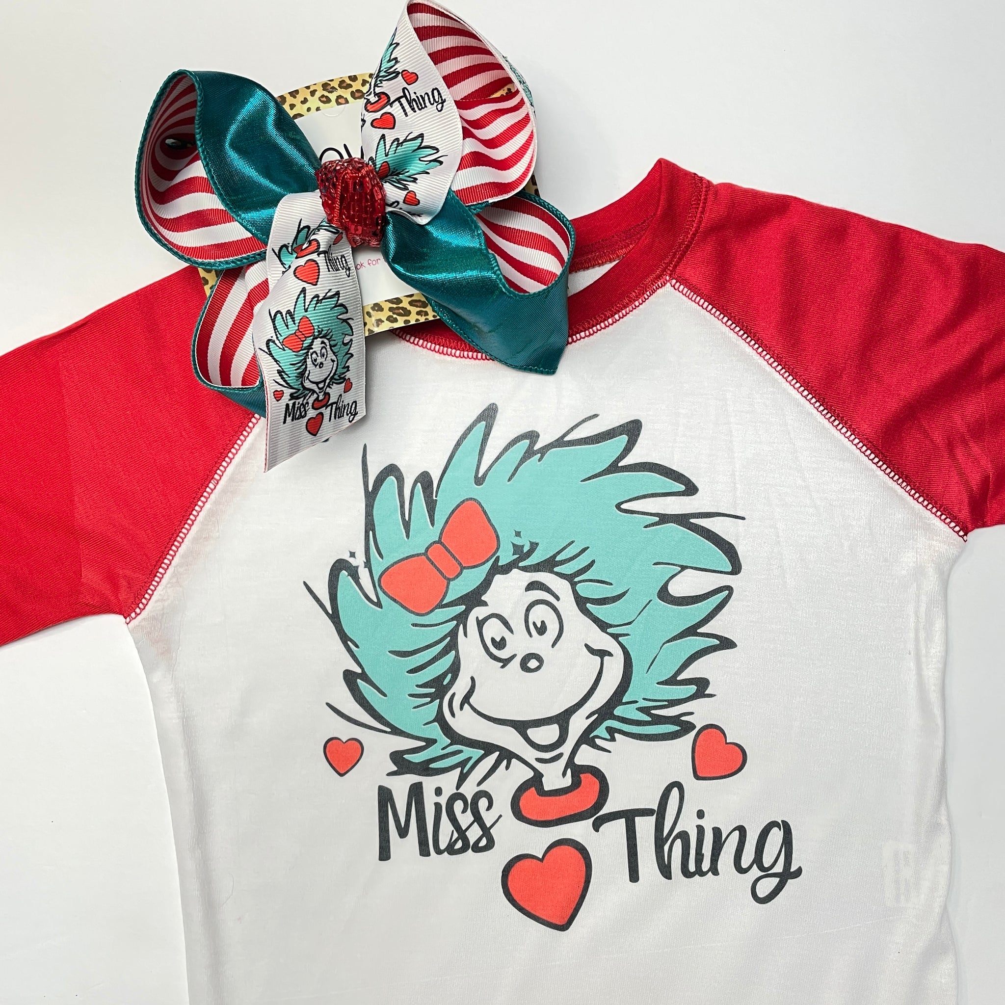 Miss Thing ~  Dr. Seuss CAT & The Hat Tee Shirt + Matching bow ~ Perfect for READ Day ~ Dr. Seuss Birthday is March 1st ~ Exclusive iBOWZ design