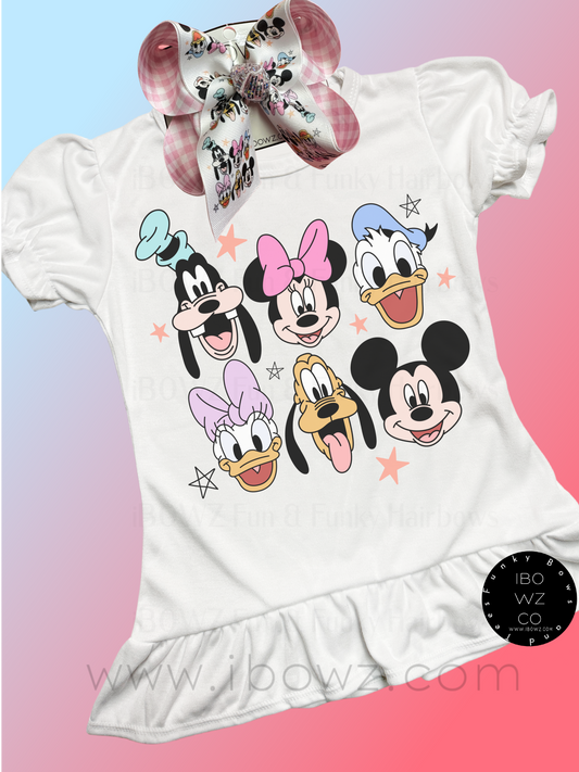The Disney Gang Shirt  & Hair bow Combo  ~ Disney Inspired Custom OOAK Exclusive Design by iBOWZ Fun & Funky Hairbows