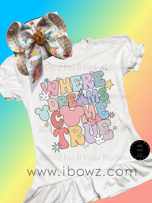 Where Dreams Come True Disney Enthusiast  Shirt  & Hair bow Combo  ~ Custom OOAK Exclusive Design by iBOWZ Fun & Funky Hairbows