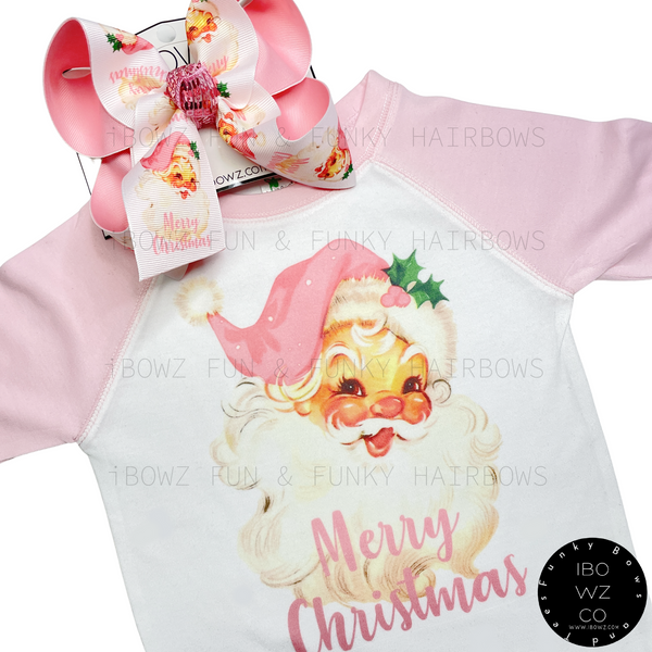 Santa Claus ~ OOAK Pink Santa Christmas Hairbow & Matching Tee ~ The OG Pink Santa Tee & Matching hairbow ~ Christmas Preorder - Choose Combo, bow only or Tee only