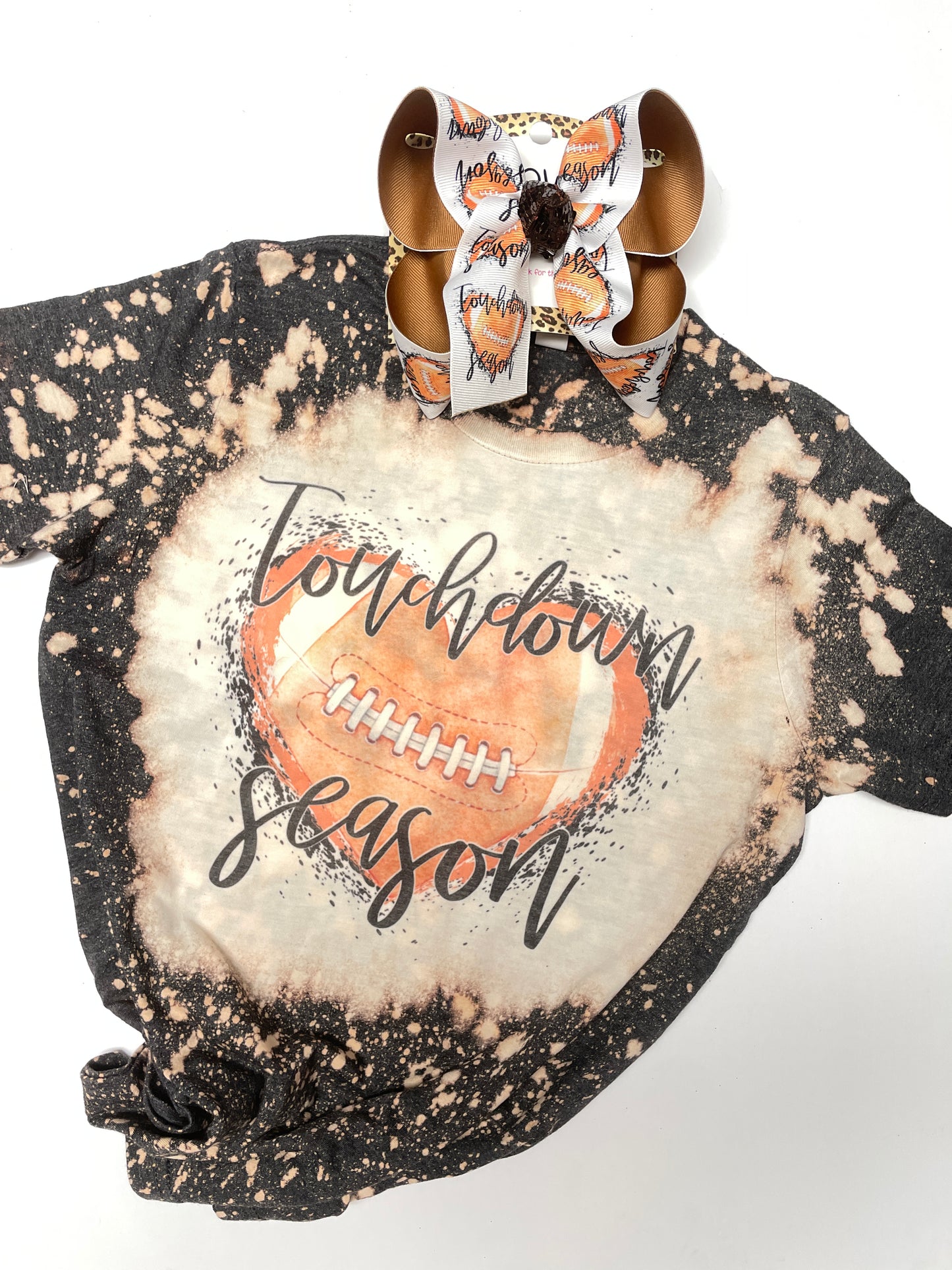 Touchdown Season ~ Football Bleached Tee & Matching OOAK Hairbow design {Bow & Tee Combo} Preorder for a  Limited Time Only