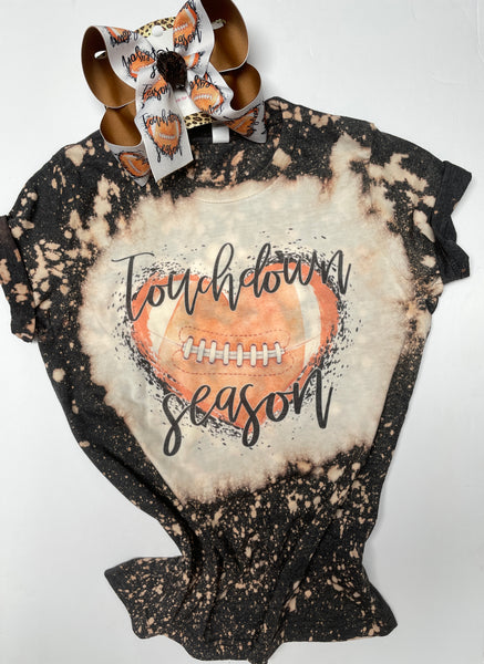 Touchdown Season ~ Football Bleached Tee & Matching OOAK Hairbow design {Bow & Tee Combo} Preorder for a  Limited Time Only