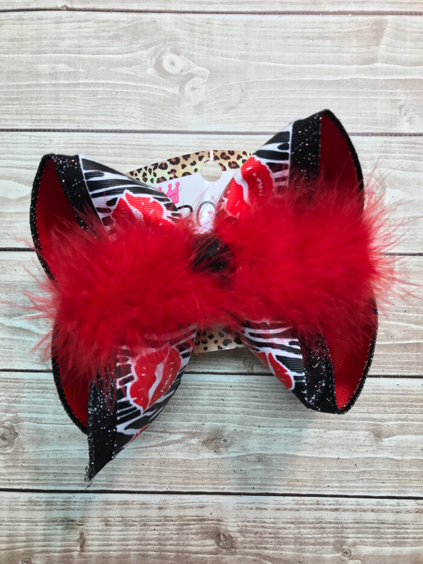 Valentines Black + White Zebra Stripes + Red Lips  | Valentines Day Fun hair bow