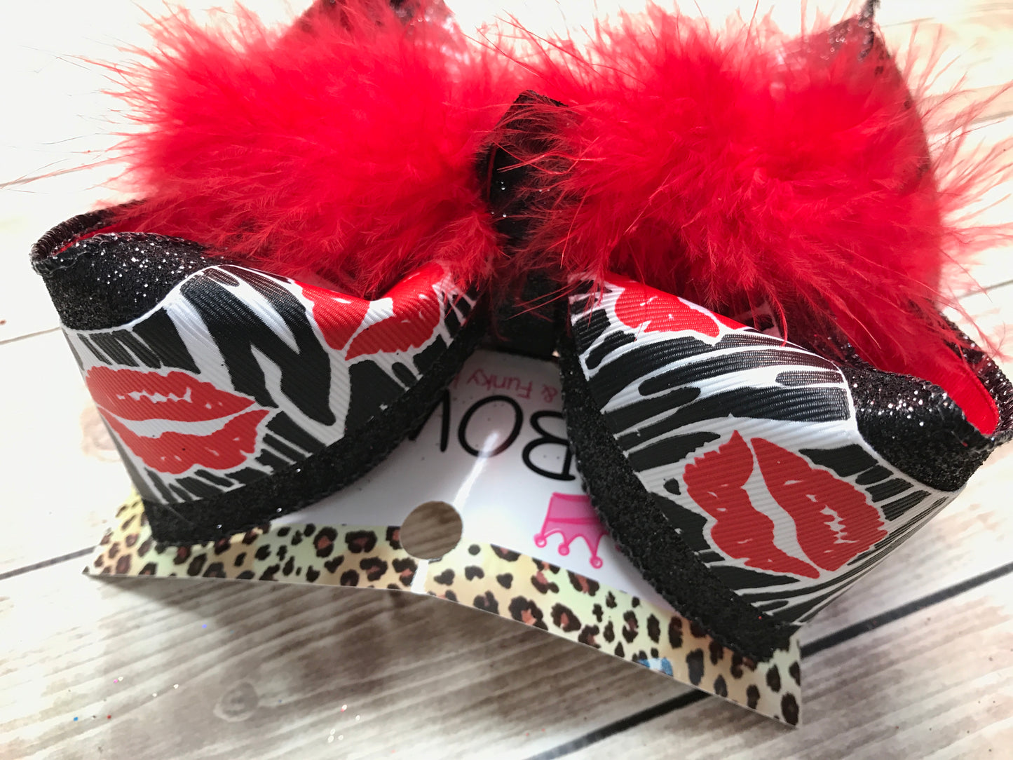 Valentines Black + White Zebra Stripes + Red Lips  | Valentines Day Fun hair bow