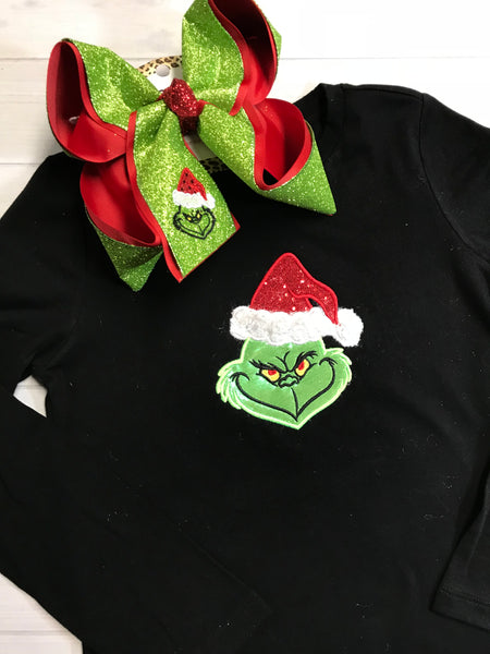 SURPRISE DROP ~ BLACK FRIDAY SPECIAL ~ THE GRINCH ~ SHIRT & BOW COMBO ~ BLACK LONG SLEEVE