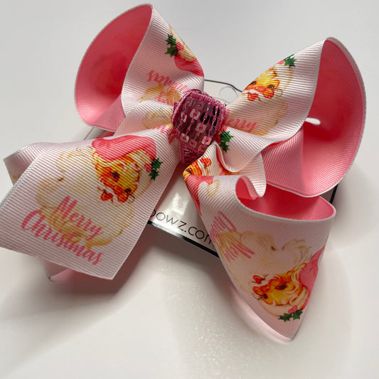 Pink Santa Merry Christmas ~ OOAK Pink Santa Christmas Hairbow & Matching Tee