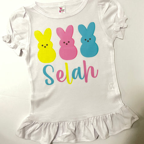 { Shirt Only } Easter Peeps Personalized  Ruffle Tee ~  Exclusive iBOWZ design~ Perfect for Easter festivities _ Easter bunny pictures
