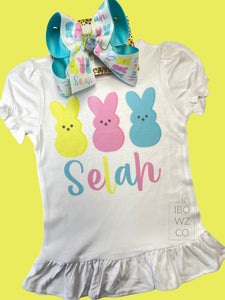 Easter Peeps Personalized Name Bow & Matching Fun Ruffle Tee ~  Exclusive iBOWZ design~ Perfect for Easter festivities _ Easter bunny pictures