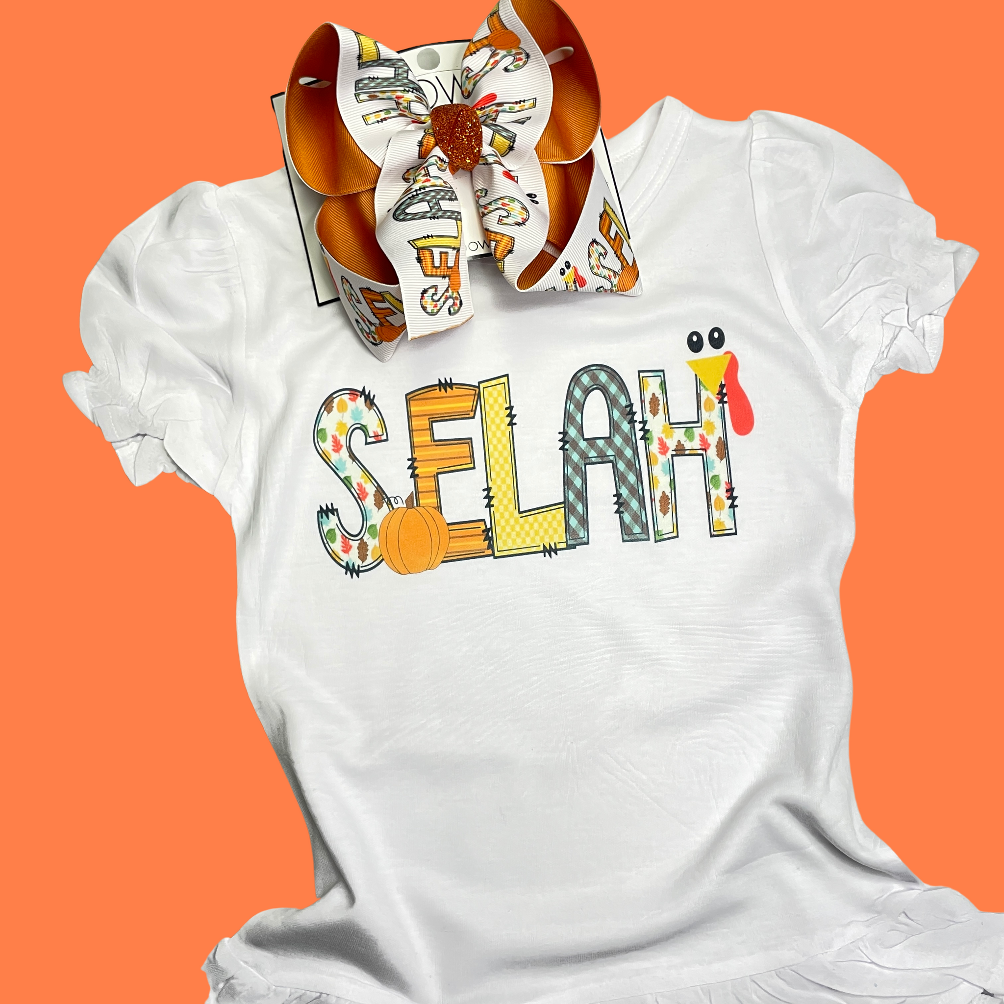 Personalized Thanksgiving Fall Name Ruffle Tee & Matching Hairbow  ~  Exclusive iBOWZ design