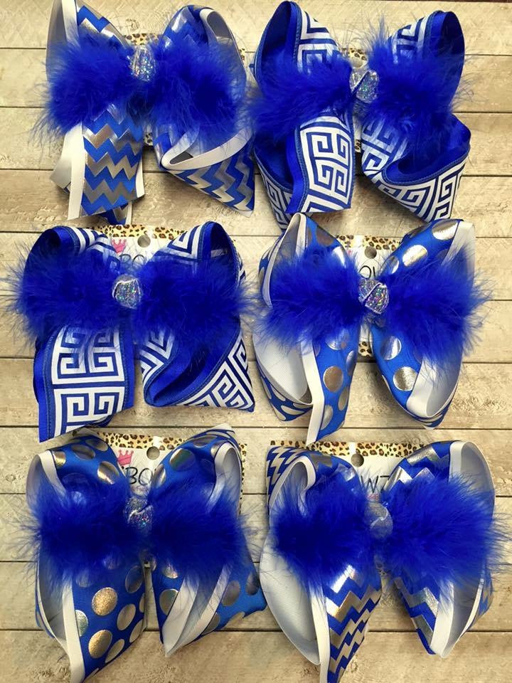School bows in Royal /White & Silver Colors
