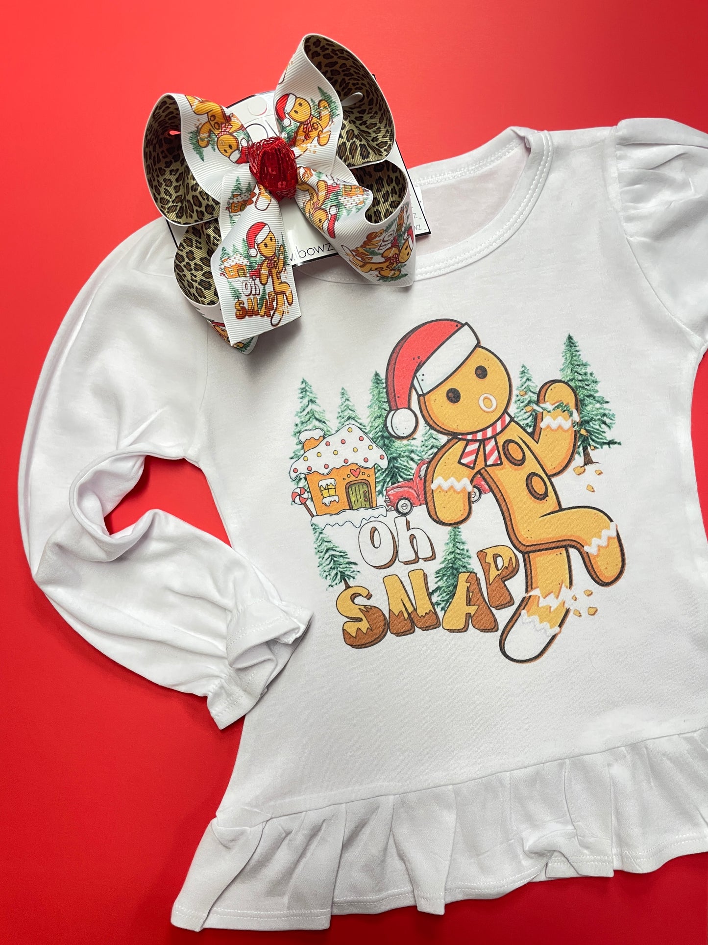 "Oh Snap" Gingerbread Man Christmas  Hairbow & Tee Combo  by iBOWZ