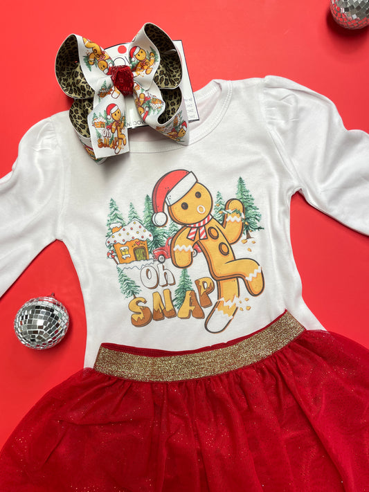 "Oh Snap" Gingerbread Man Christmas  Hairbow & Tee Combo  by iBOWZ