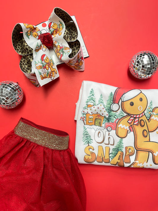 "Oh Snap" Gingerbread Man Christmas  Hairbow & Tee Combo  by iBOWZ