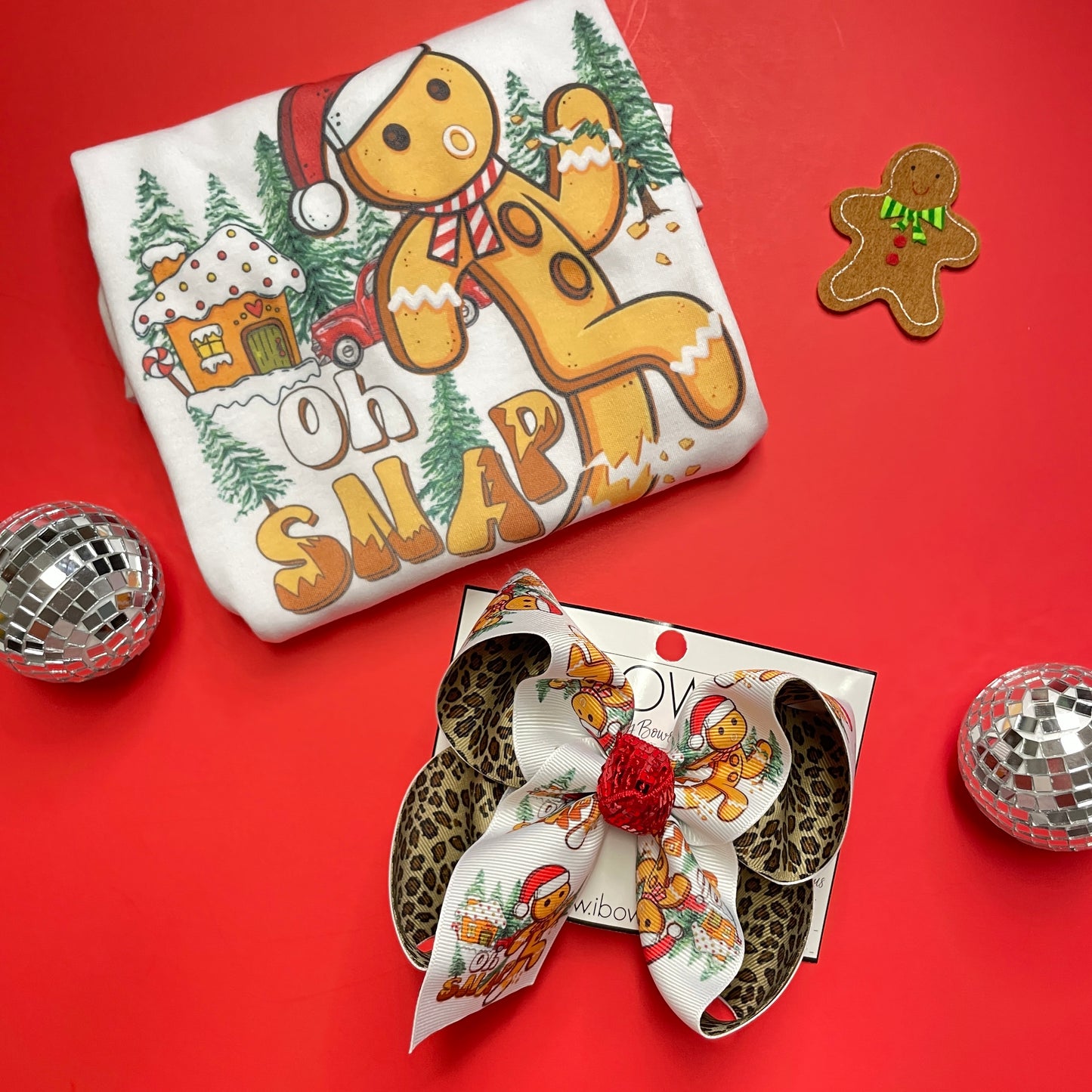 "Oh Snap" Gingerbread Man Christmas  Hairbow & Tee Combo  by iBOWZ