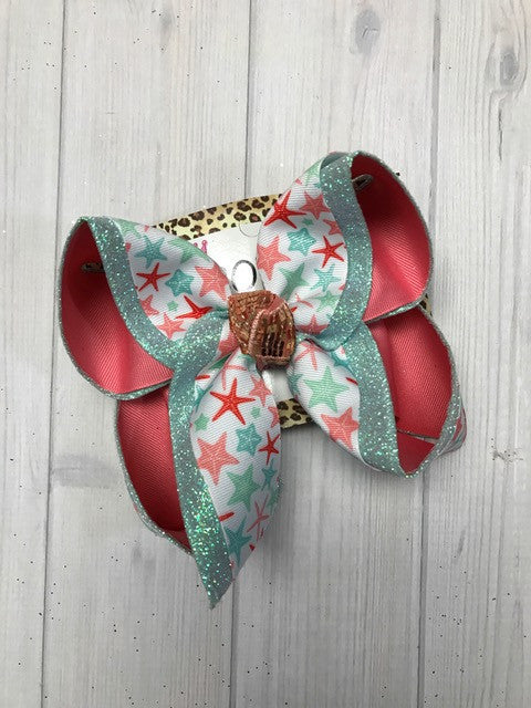 Starfish Fun triple layer hair bow | Glitter & Beaches | Mint and Coral | iBOWZ fun & funky hairbows