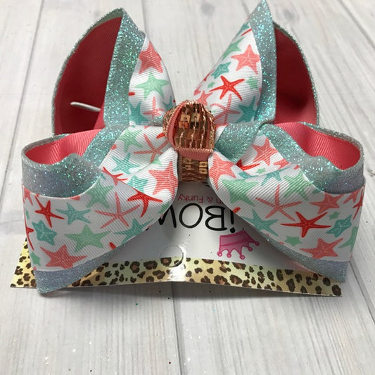 Starfish Fun triple layer hair bow | Glitter & Beaches | Mint and Coral | iBOWZ fun & funky hairbows