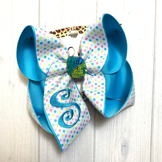 Spring Dot & Turquoise Fun Monogram bow ~ iBOWZ