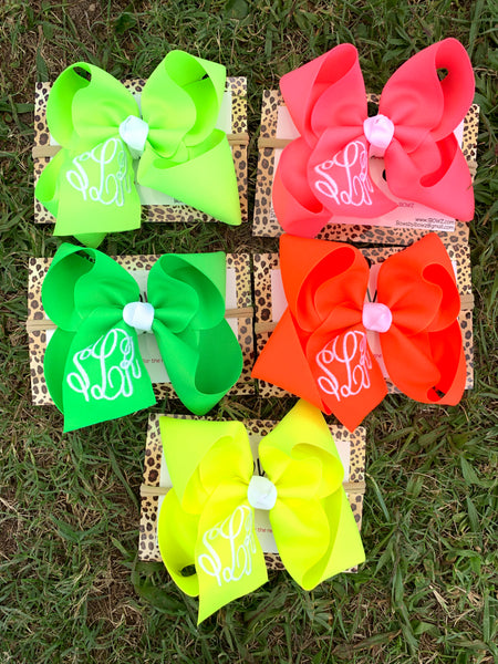 Monogram Neon solid hairbow Bundle with Triple initial Monogram  Hair bow Oh MY! ~ ~Perfect Hanging around the house ~  Great For the Pool