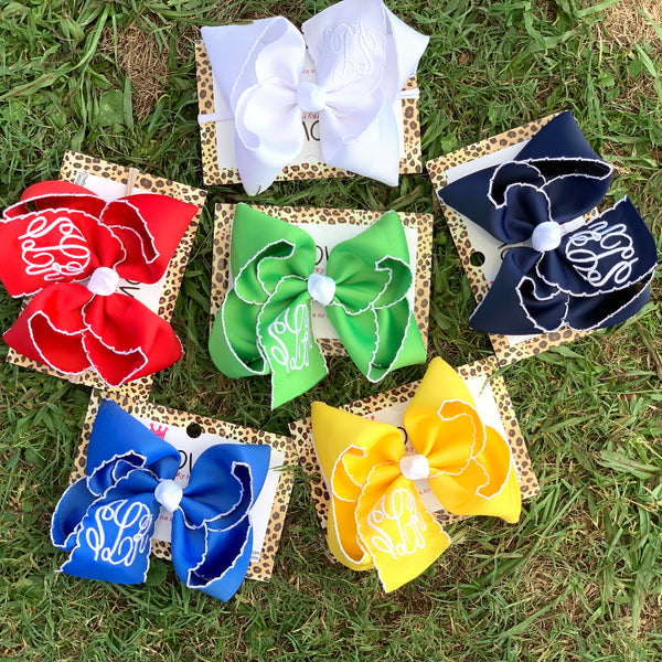 Moon-Stitch Bows with Triple initial Monogram Hair bow ~Choose your bow colors ~ Perfect School Bows~ School Time Hairbows