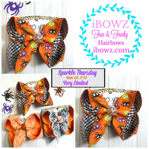 Sparkle Thursday Orangey SPIDER FUN + Black Gingham  Fun iBOWZ | Halloween Spider fun