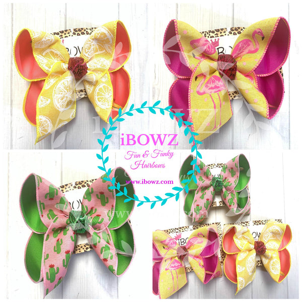 Summer Fun Pink Flamingo | Cactus Fun | Lemonade | Choose your Bow|  iBOWZ Fun & Funky Hairbows