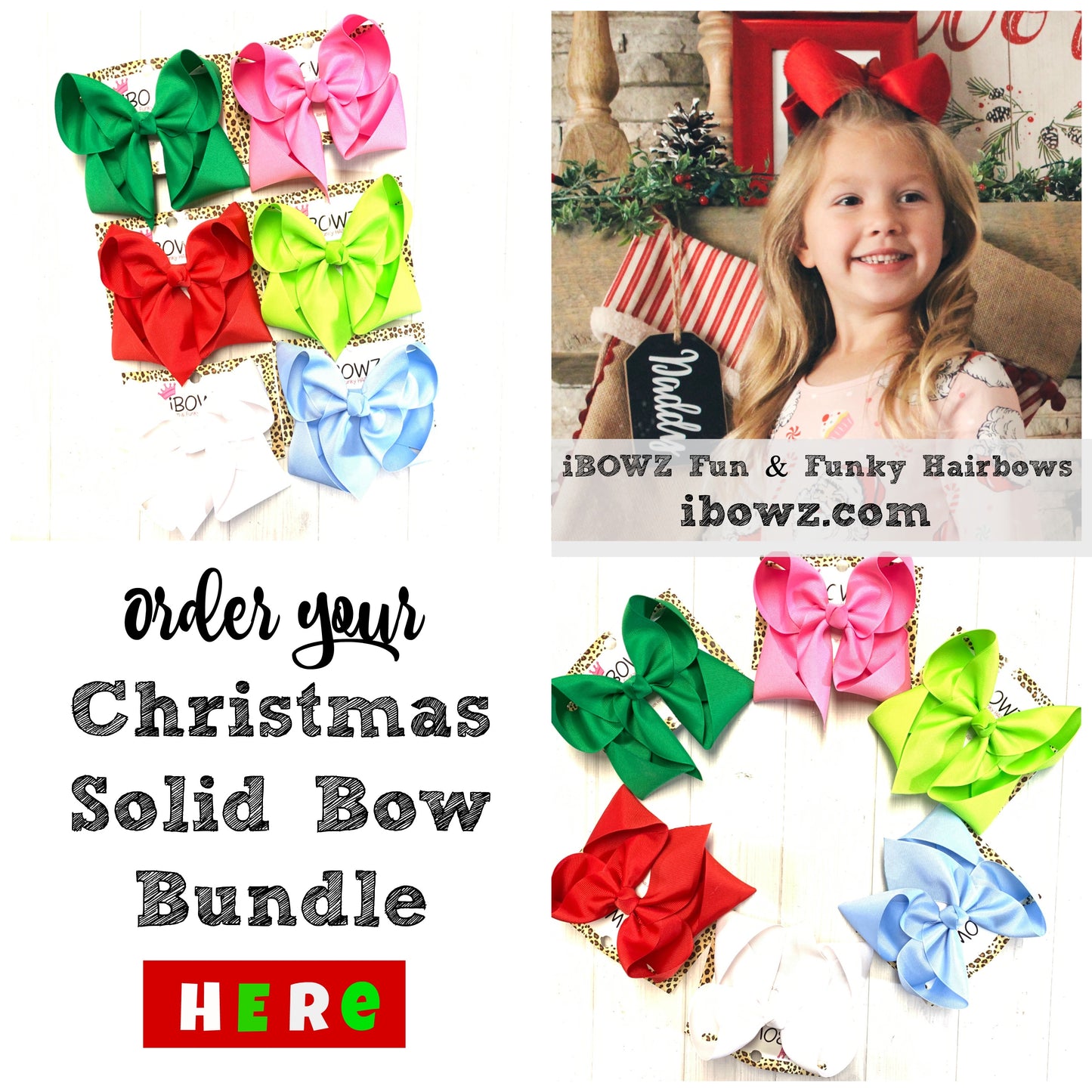 Christmas Solid Bundle ~ Perfect Match for your Girls at Christmas time ~ iBOWZ Fun & Funky Hairbows