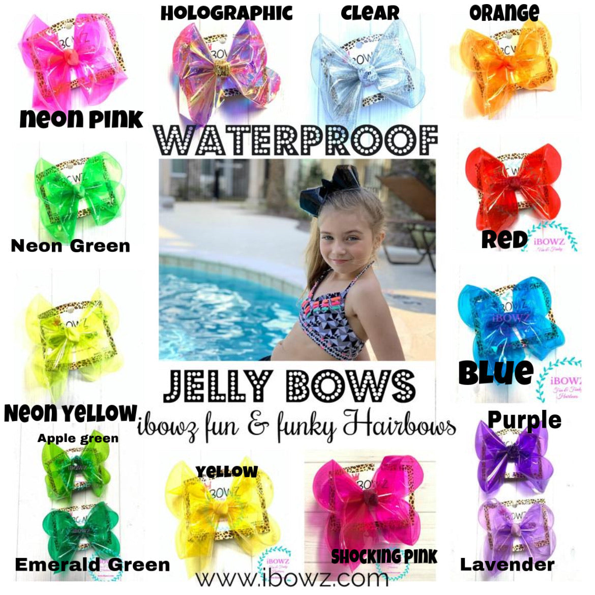 Jelly bow Waterproof Bows ~ Limited Time ONLY~ Toddler & Medium Size Only - Waterproof Jelly Fun iBOWZ~ CHOOSE YOUR COLORS